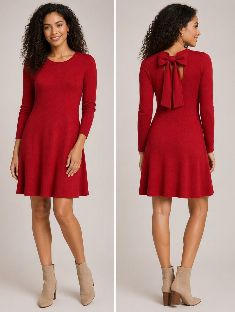 Vince Camuto Red A-Line Long Sleeve Dress